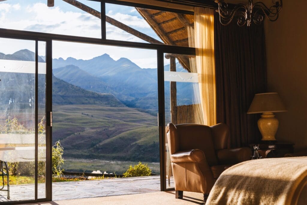 View of mountains from inside honeymoon suite