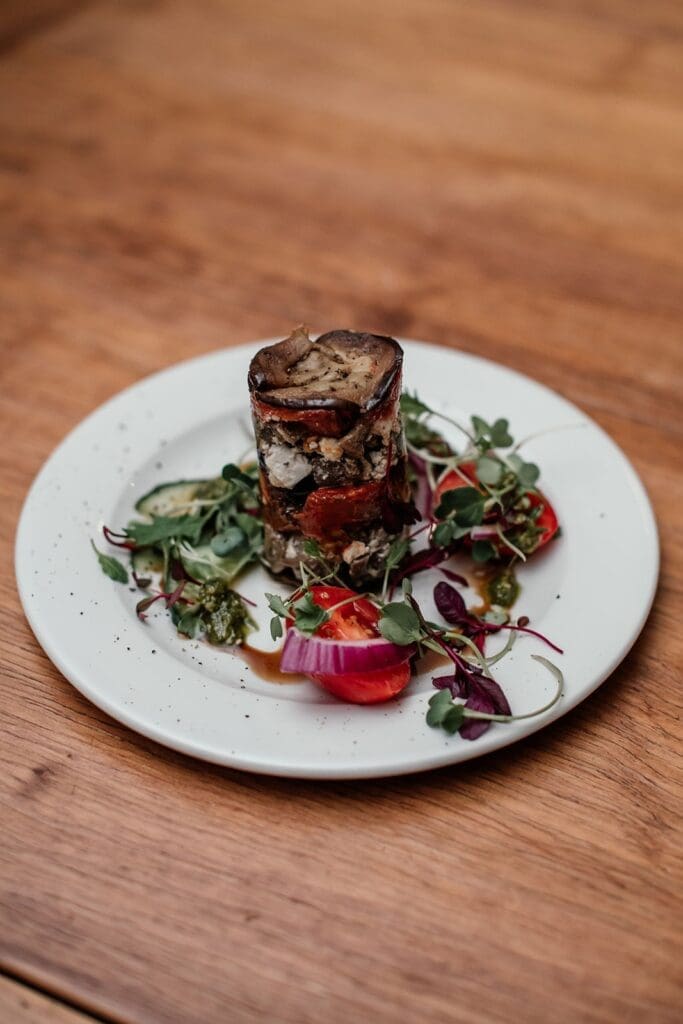 Plated dish prepared by Hamblins Catering
