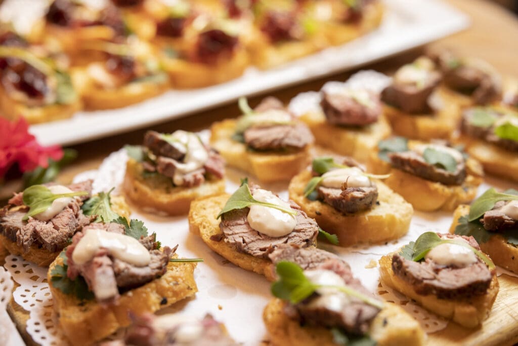 Savoury canapes prepared by Hamblin's Catering