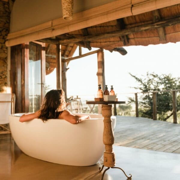 View from bathtub looking out into the game reserve.