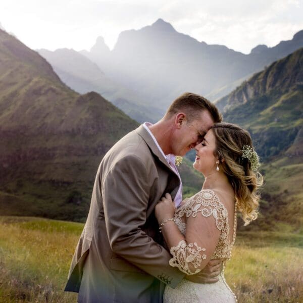 Spectacular mountain backdrop at Cathedral Peak wedding