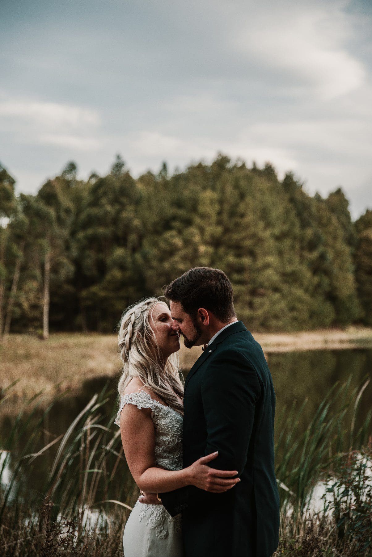 Newly weds about to kiss