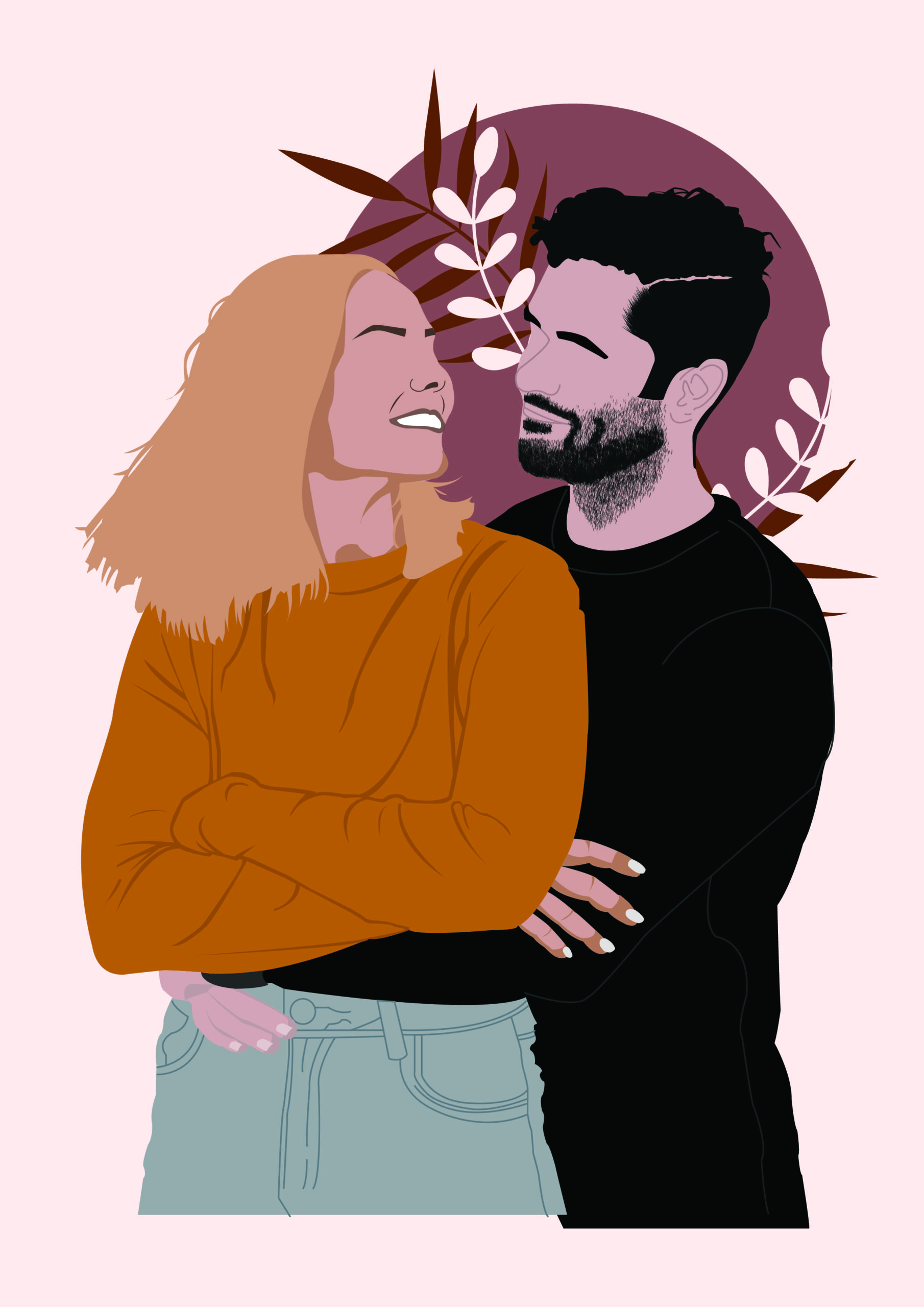 Colourful illustration of couple by Aurora Designs