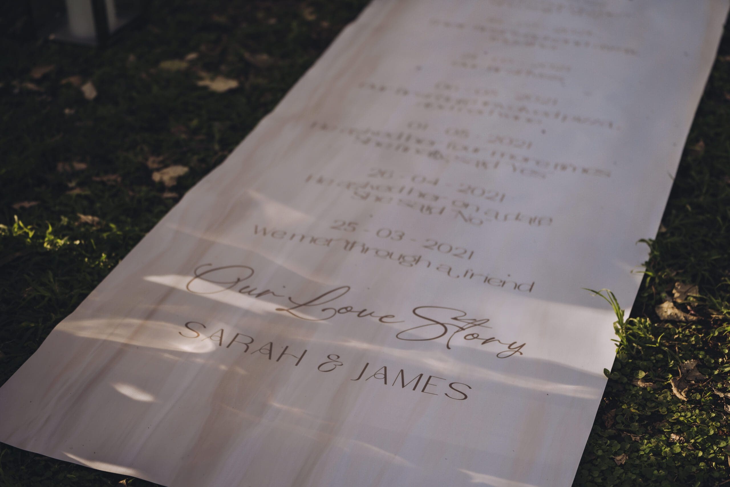 Customised aisle runner with couple's relationship milestones