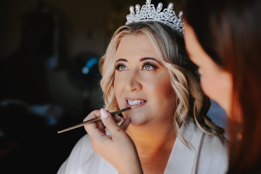 Lip makeup being applied to Bride by Tammy from PRO Makeup