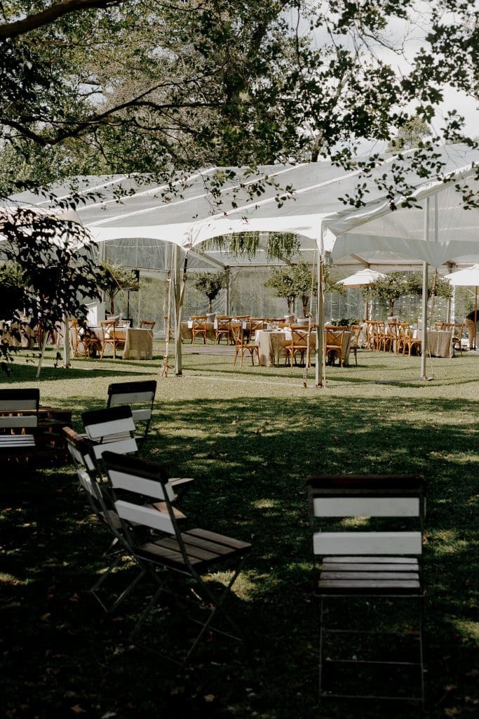 The-Knoll-KZN-Marquee-Wedding-Venue-Photo-Saysha-Baker Marquee set up for wedding reception in manicured gardens