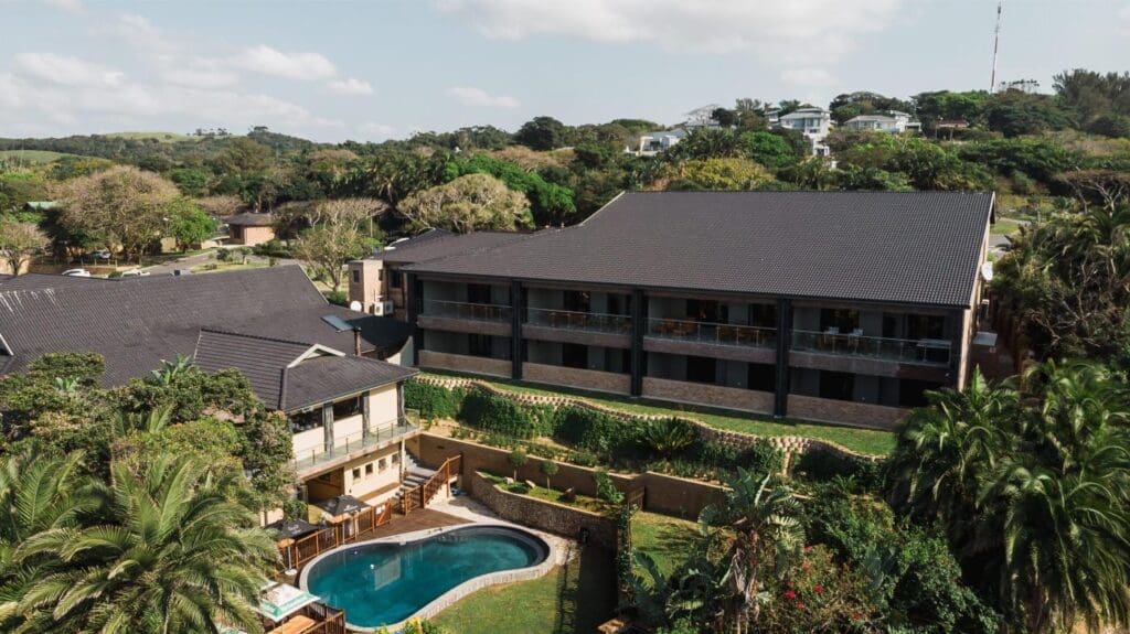 Drone image view of venue showing pool
