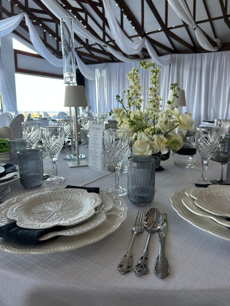 White table decor at The Lazy Moose