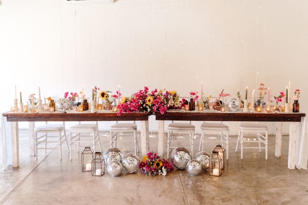 Bright and bold retro wedding decor