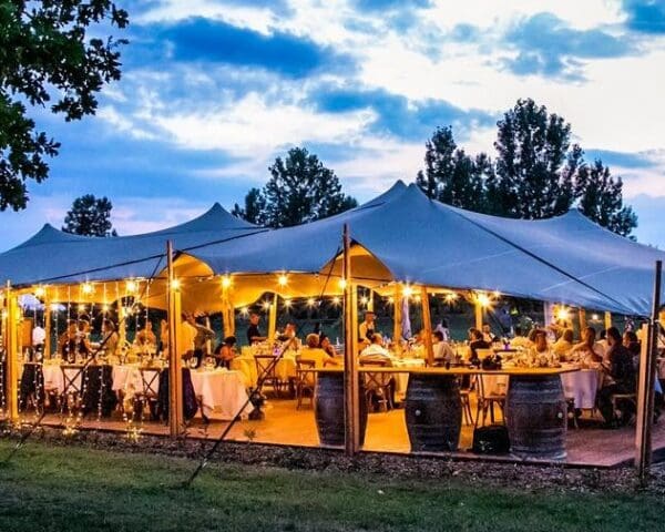 Outdoor wedding reception using Nomadik Stretch Tents