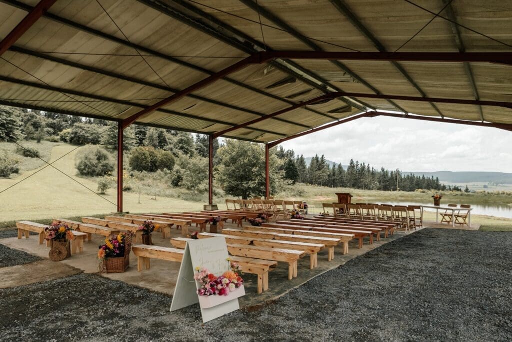 Diagonal view of undercover ceremony venue at Bushwillow Park