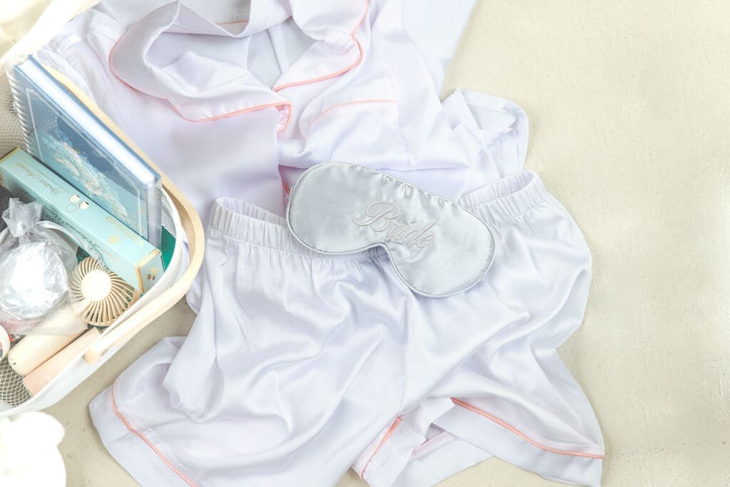 Heaven Sent Personalized Gifts bridal silk pajamas and eye mask