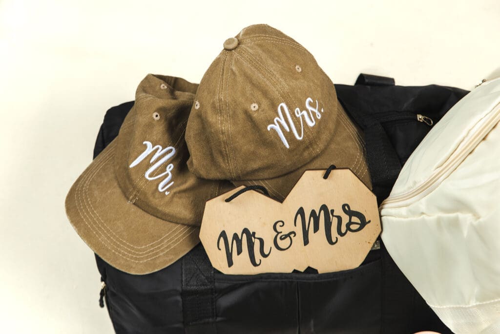 Heaven Sent Personalized Gifts close up of Mr and Mrs caps