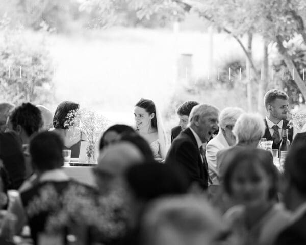 Black and white wedding reception image.